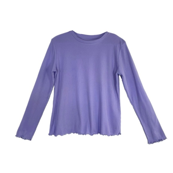 Thereabouts Girl’s Ribbed Ruffles Edge Long Sleeve Lavender Top - Picture 1 of 4